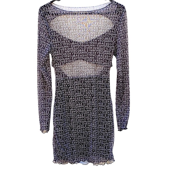 Princess Polly Womens 8 black Text me long sleeve mini dress-TIE NOT INCLUDED - Picture 3 of 8